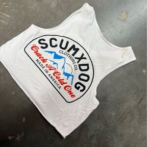 Sunday White Logo Crop Tank with Blue and Red Accent